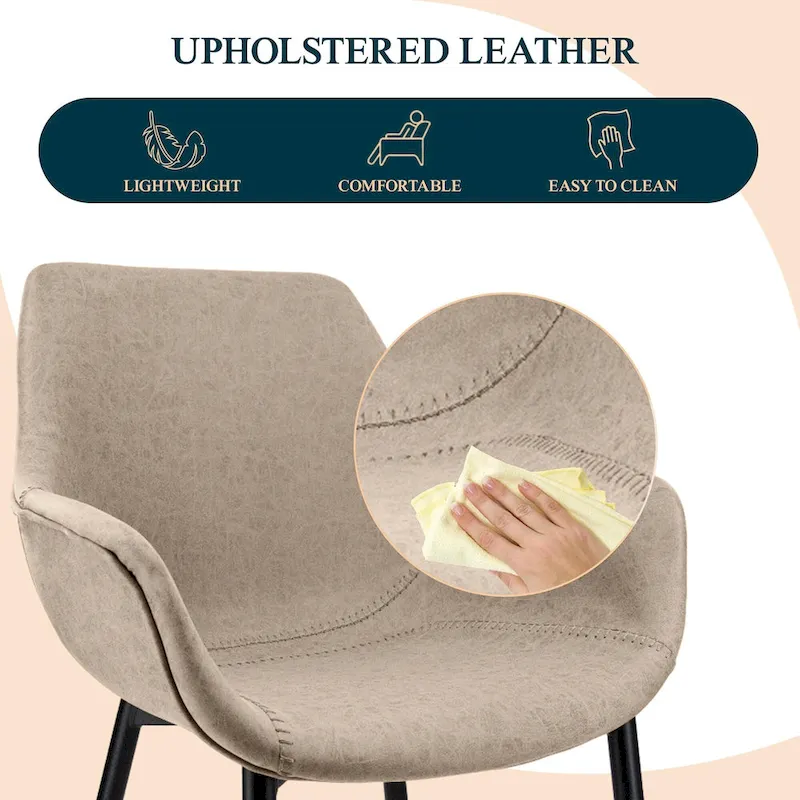 Leather Dining Chair with Iron Legs Set of 4 Modern Accent Armchair