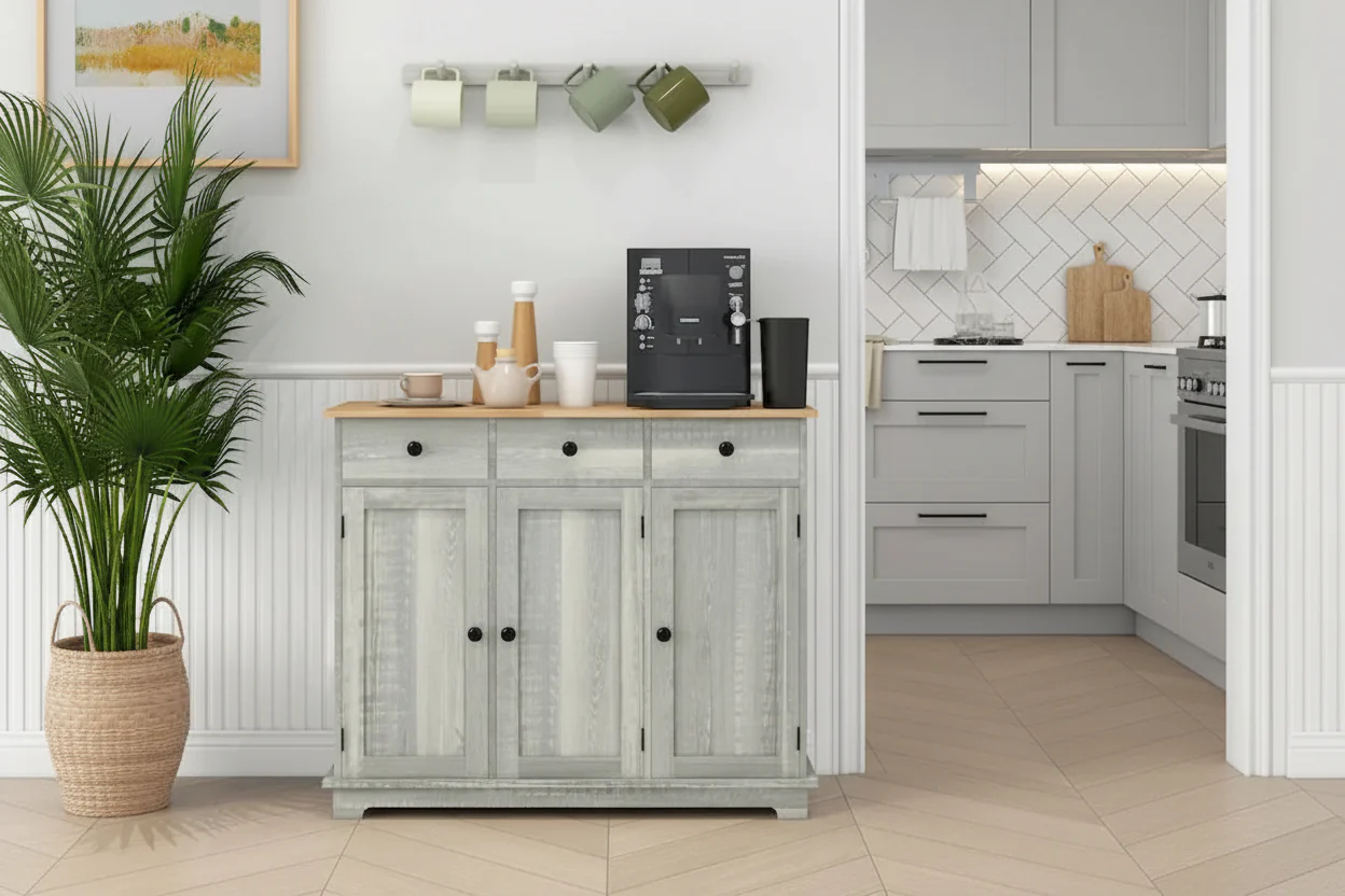 Sideboard Storage Cabinet with 3 Drawers and Adjustable Shelves