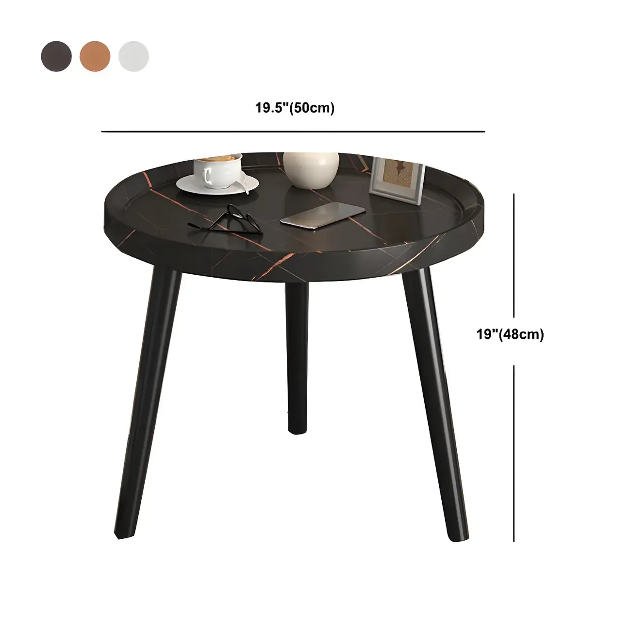 Natural Espresso Wood Small Round End Side Table with Tray Top & Shelf