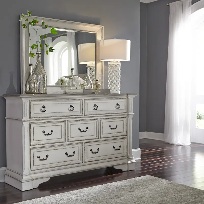 The Gray Barn Abbey Park Weathered Brown & Antique White Dresser & Mirror