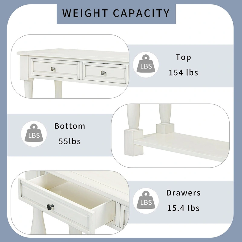 63inch Console Table,Long Sofa Table with Drawers and Shelf,French Country Entryway Table