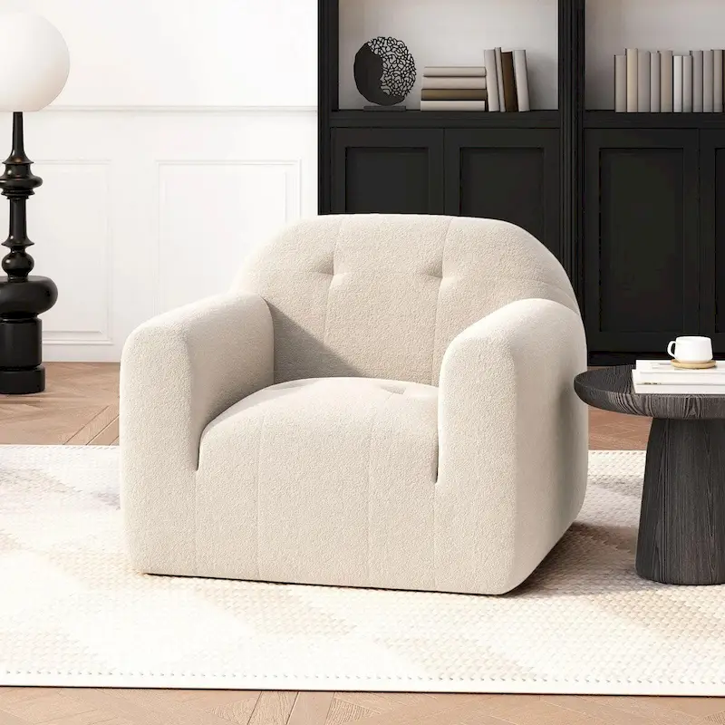 Modern Club Chair - Boucle Fabric, 35.75W x 29H, Single Seat with Seamless Edge Design