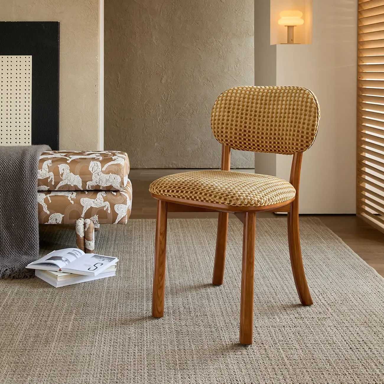 Modern Armless Upholstered Solid Wood Dining Chair