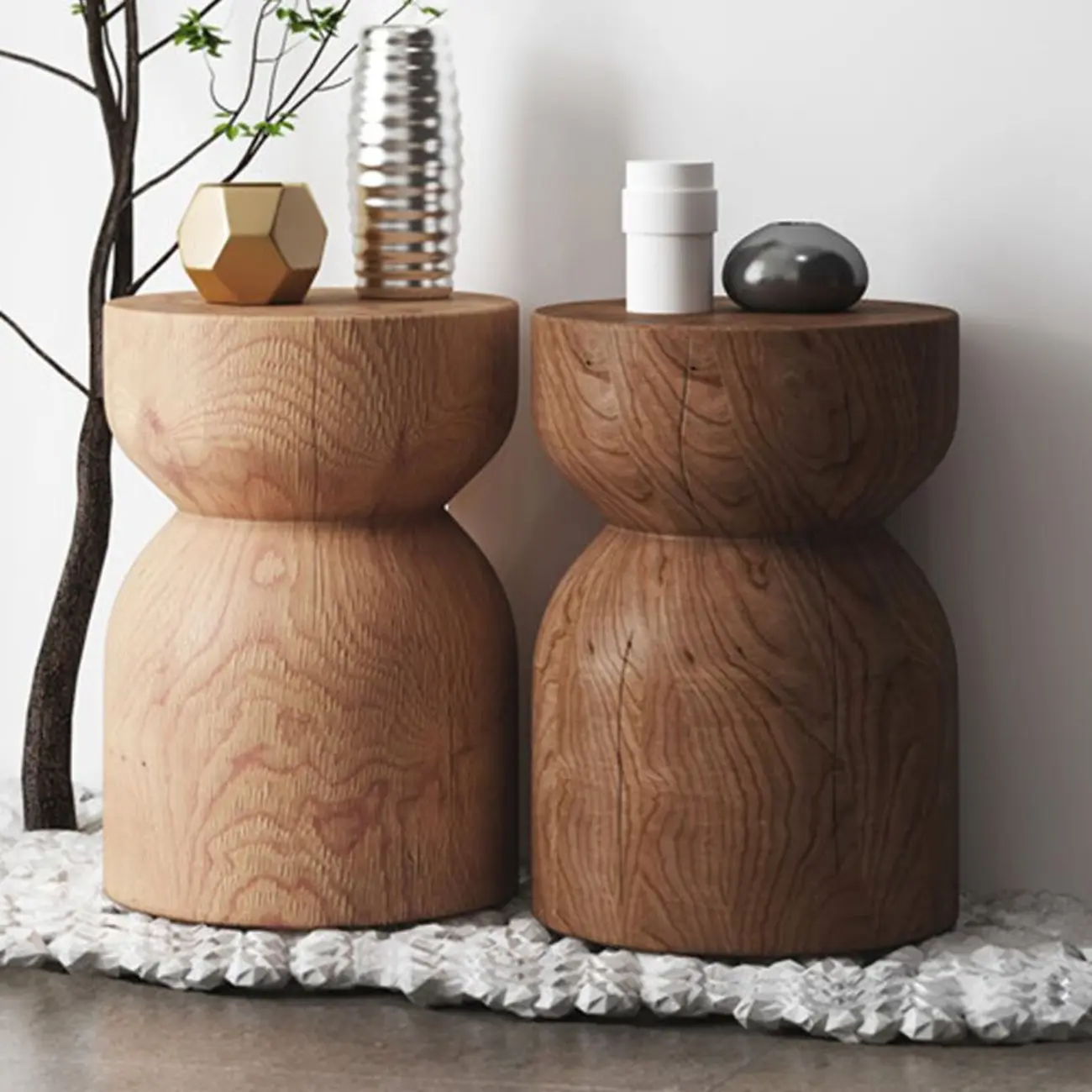 Hourglass Wooden Natural Finish Chairside Table