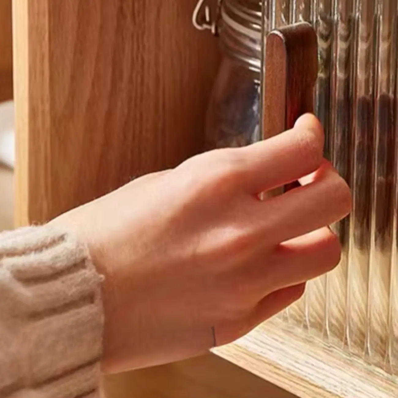 Natural Wood TV Stand with 2 Cabinets