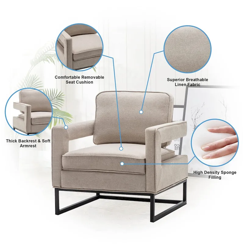 Modern Arm Accent Chair, Mid Century Living Room Chair Upholstered Lounge Chair