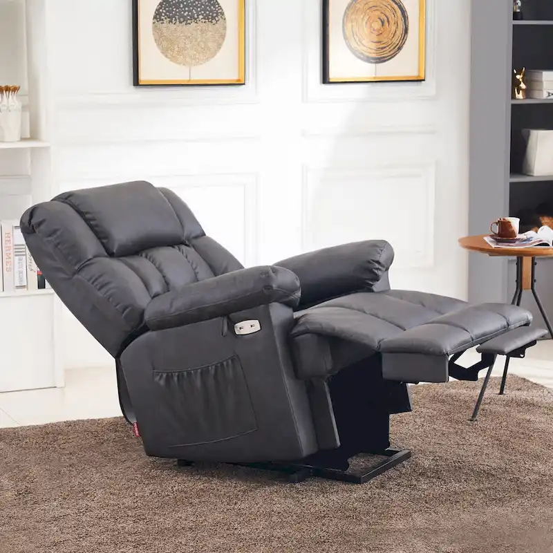 MCombo Power Lift Recliner Chair with Massage, Heat, Adjustable Headrest, Extended Footrest-(PU/Fabric)