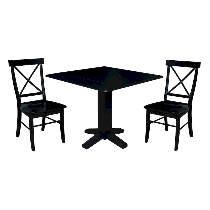 36 Solid Wood Square Dual Drop Leaf Dining Table with 2 Dining Chairs