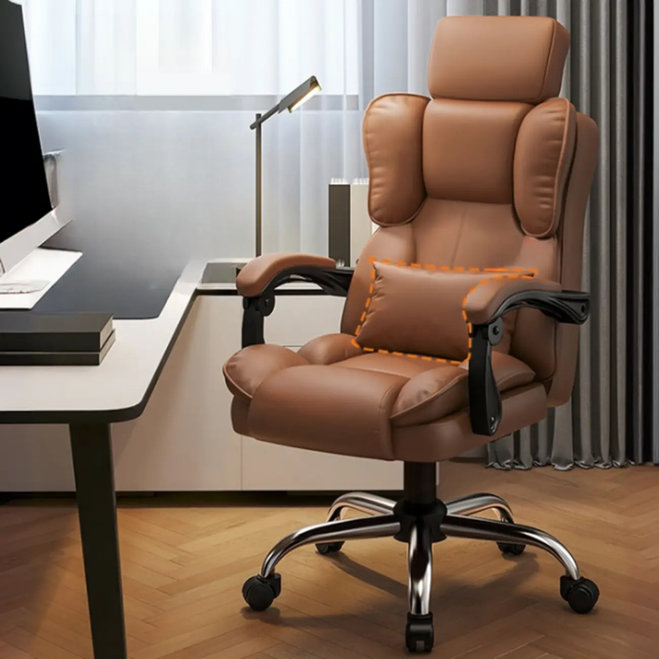 Ergonomic Brown Leather Reclining Office Chair