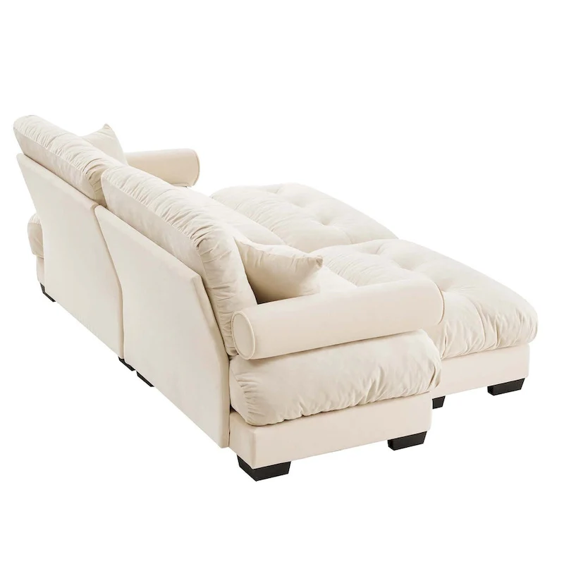 Velvet Fabric Loveseat Couch Modular Sectional Sofa with 2 Ottomans