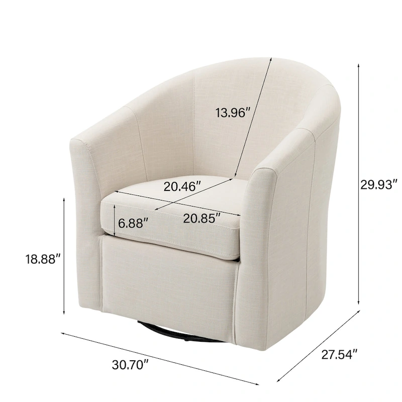 Swivel Accent Chair with Metal Base - 30.7W x 29.9H x 27.5D