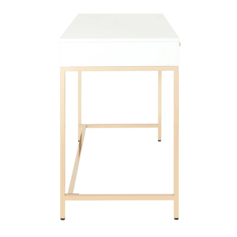 Desk with White Gloss Finish and Gold Base