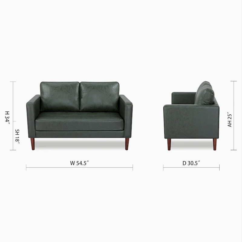 Tufted Faux Leather Loveseat Sofa, 2-Seat, Grey / Camel / Black / Green