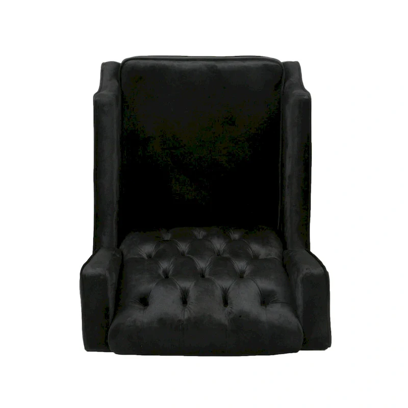 Black Velvet Mid-Century Wingback Push-Back Recliner with Footrest, Button-tufted Back
