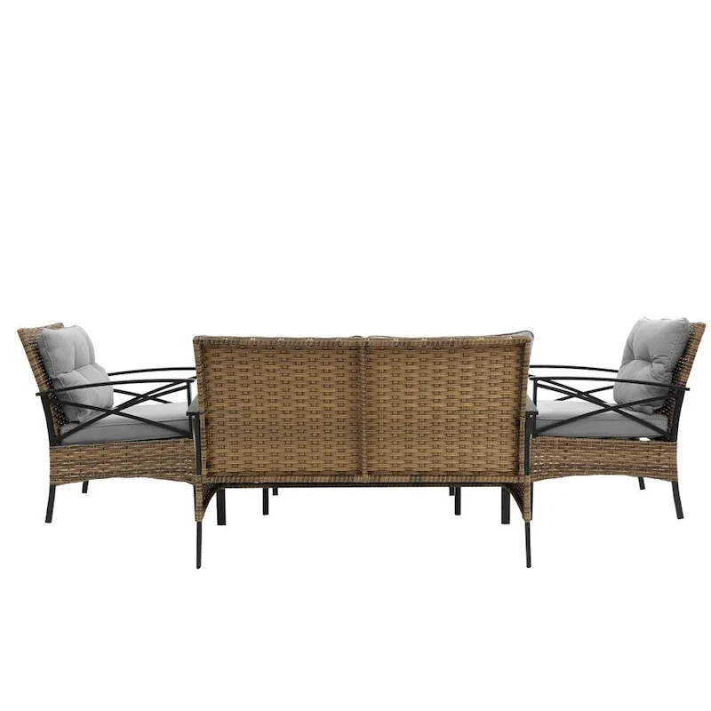Patio 4 Piece Sectional Low Dining Conversation Sofa Set w/ Cushion