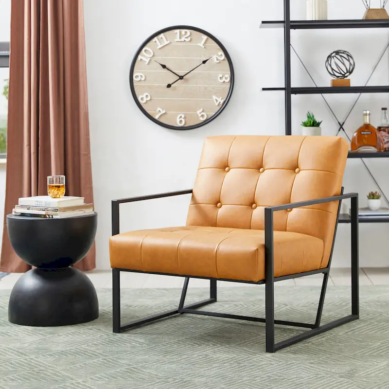 Glitzhome 29.50W Mid-Century PU Leather Tufted Accent Chair - 29.5W x 30.5H x 29.25D