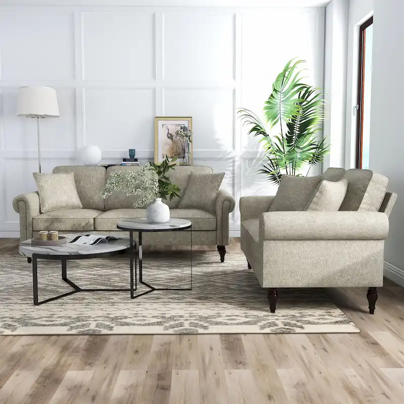 Igny Traditional Chenille Rolled Arms 2-Piece Living Room Set by Furniture of America