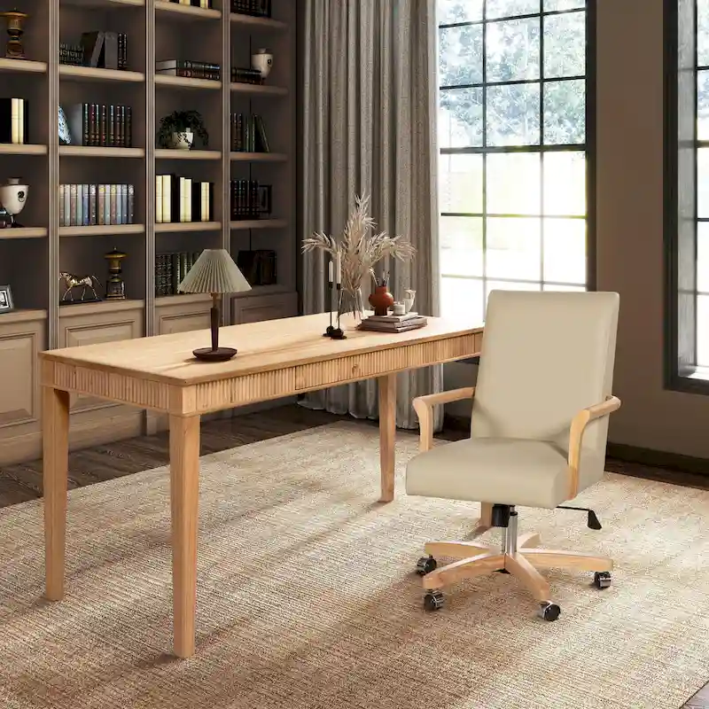 Modern Farmhouse Top Grain Leather Swivel Office Desk Chair