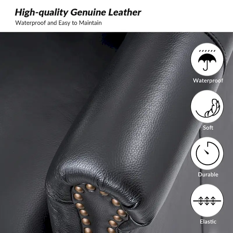 Gerhard Genuine Leather Armchair with Nailhead Trims and Removable Cushion Set of 2 by HULALA HOME