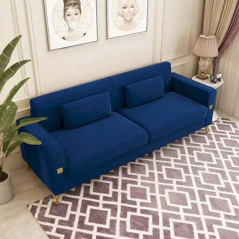 Modern Tufted Velvet Loveseat Upholstered Sofa with Removable Cushions and Pillows - 85.63 in.D x 30.31 in.W x 30.51 in.H
