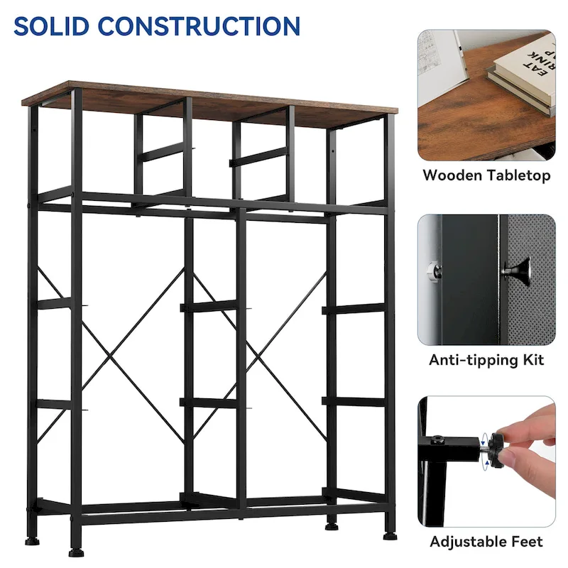Moasis Rustic Wood-grain Badroom Dresser with Metal Frame, Wooden Top