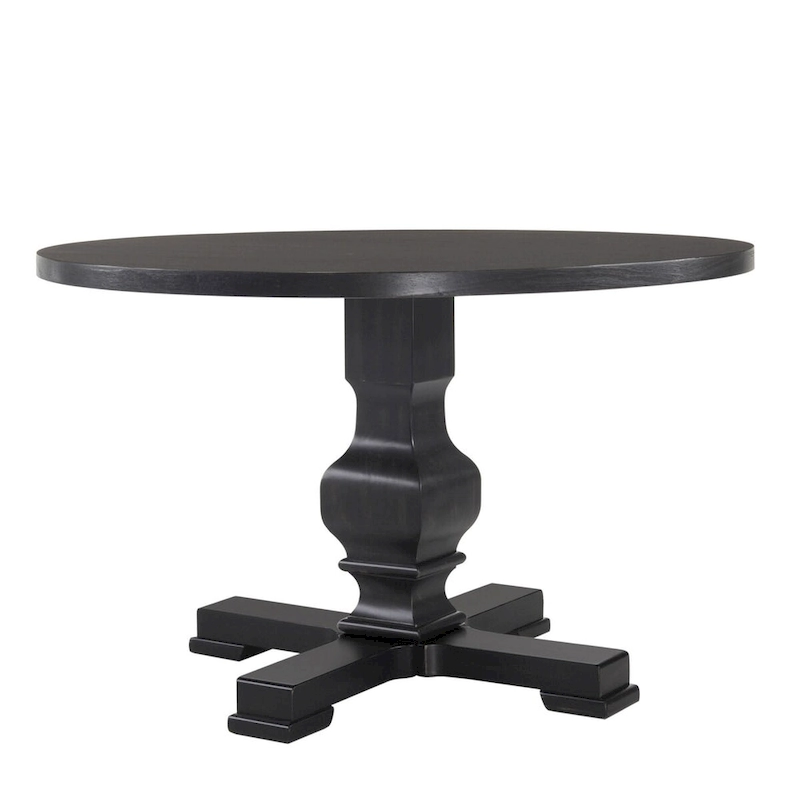 HomeRoots 47 Black Rounded Solid Wood Pedestal Base Dining Table