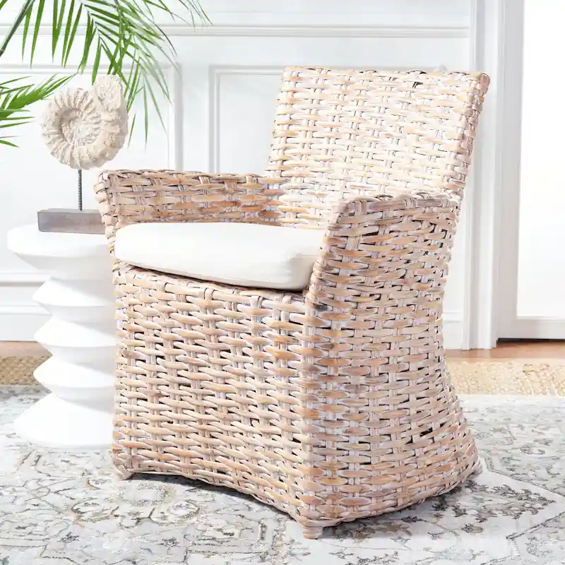 SAFAVIEH Ginny Wicker Washed Out Grey Arm Chair - 28 W x 24 D x 33 H - 28Wx24Dx33H