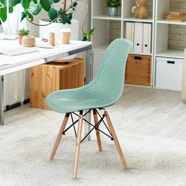 4 Pcs Modern Plastic Hollow Chair Set with Wood Leg - 22 x 18 x 32.5 (L x W x H)
