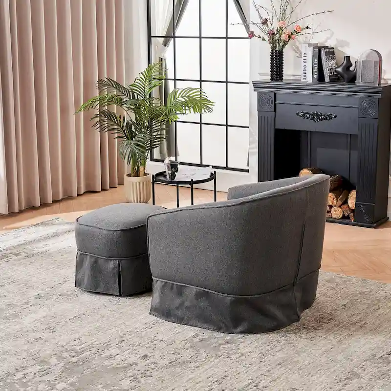 Swivel Barrel Chair with Ottoman