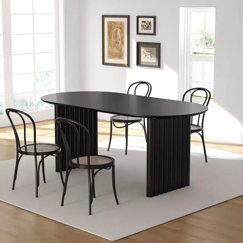 Dining Table Wood Oval Kitchen Table with Scratch-Resistant Top & Striped Legs Modern Farmhouse for Living Room Kitchen