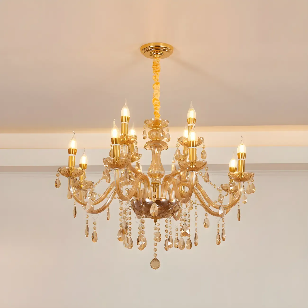 Mid-Century Crystal Candlestick Adjustable Chandelier