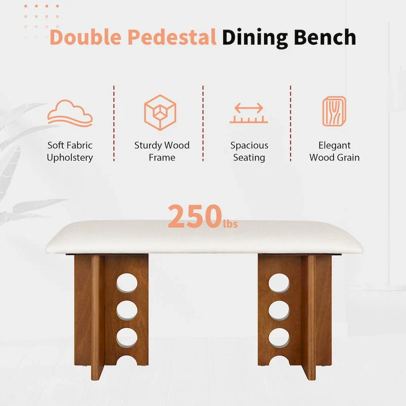 Modern Double Pedestal 6-Piece Dining Table Set with 4 Dining Chairs & 1 Bench