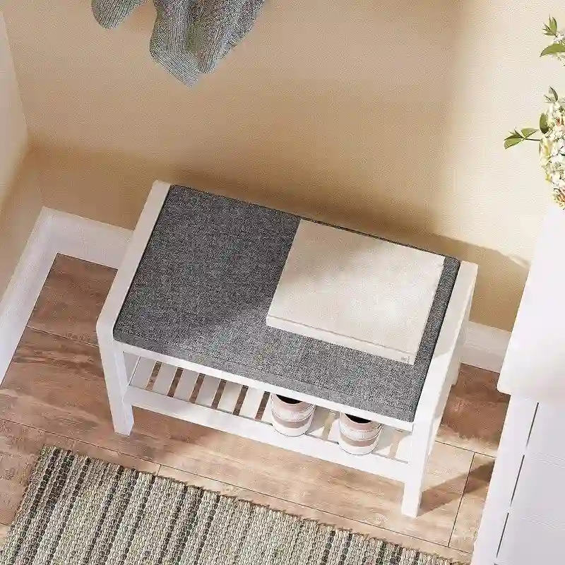Shoe Rack Bench with Cushion Upholstered Padded Seat
