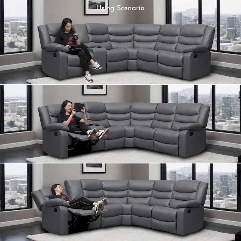 106 Manual Reclining Modular Sectional Couch with 1 Console & 2 Cup Holders, Living Room/Office