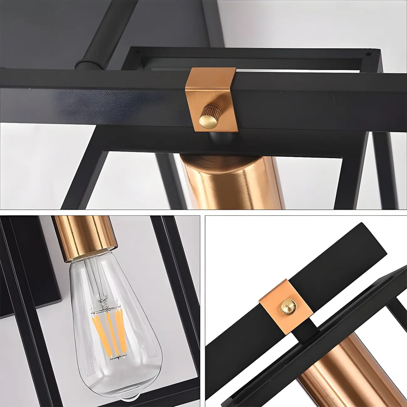 3-Light Linear Cube Black Iron Caged Vanity Light