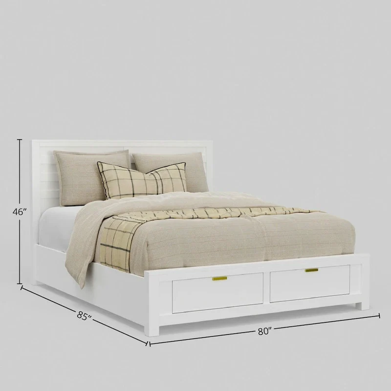 Eastern King Storage Bed - White, Panel Headboard, 2 Drawers, Slats Included, 85W x 80D x 46H