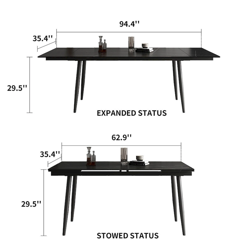 7 Piece 62.9 inch to 94.4 inch Extendable Dining Table Set with Sintered Stone Top 6 Chairs