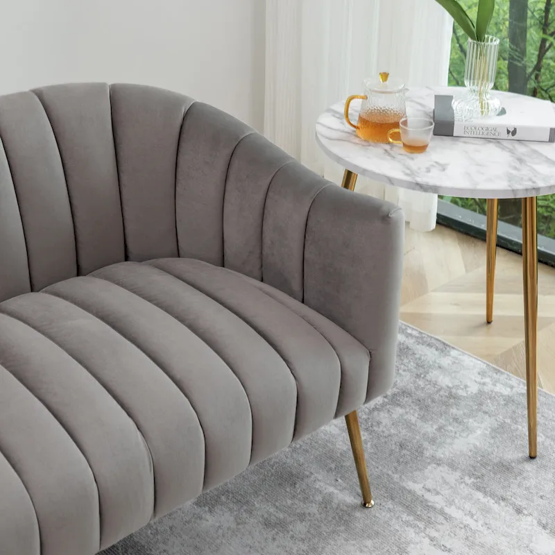 SEYNAR Modern Glam Comfy 50 Metal Legs Curved Sofa 2 Seaters Loveseat with Tufted Back