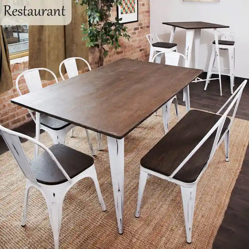 Dining Bench, Entryway Bench with Back, Farmhouse Metal Dining Bench, Industrial Mid-Century 3 Person Bench, Wood Seat