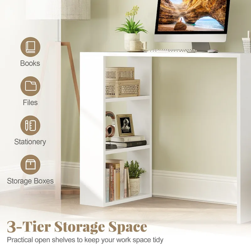 Gymax 36  Compact Writing Desk w/ 3 Open Shelves Freestanding