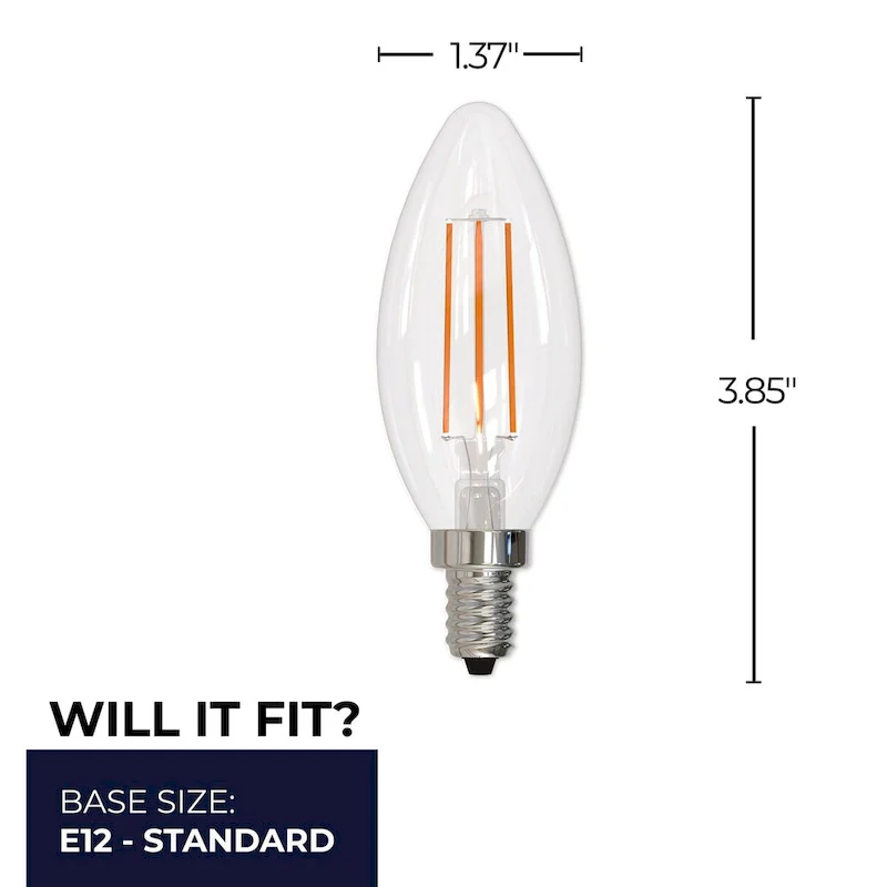 Bulbrite LED Filament Pack of (4) 5 Watt Dimmable B11 Light Bulb with Clear Glass Finish and Candelabra (E12) Base