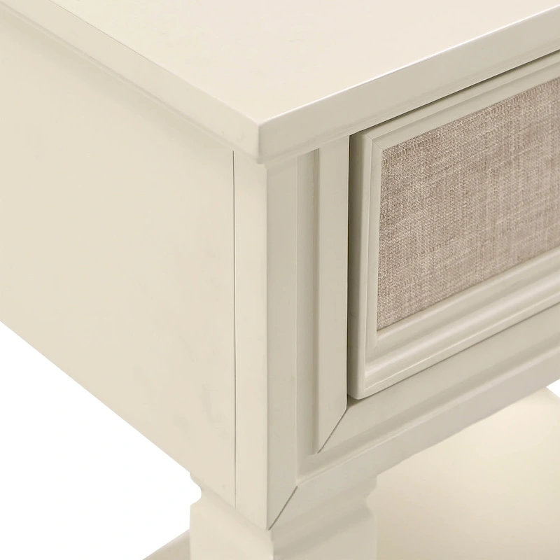 Thea White Finish Beige Linen Drawer Face 1 Drawer Nightstand by iNSPIRE Q Classic
