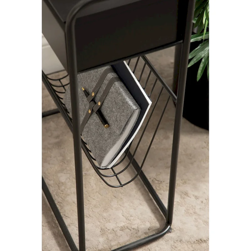 Black Metal Narrow Side Table - 19x9x26 Single User