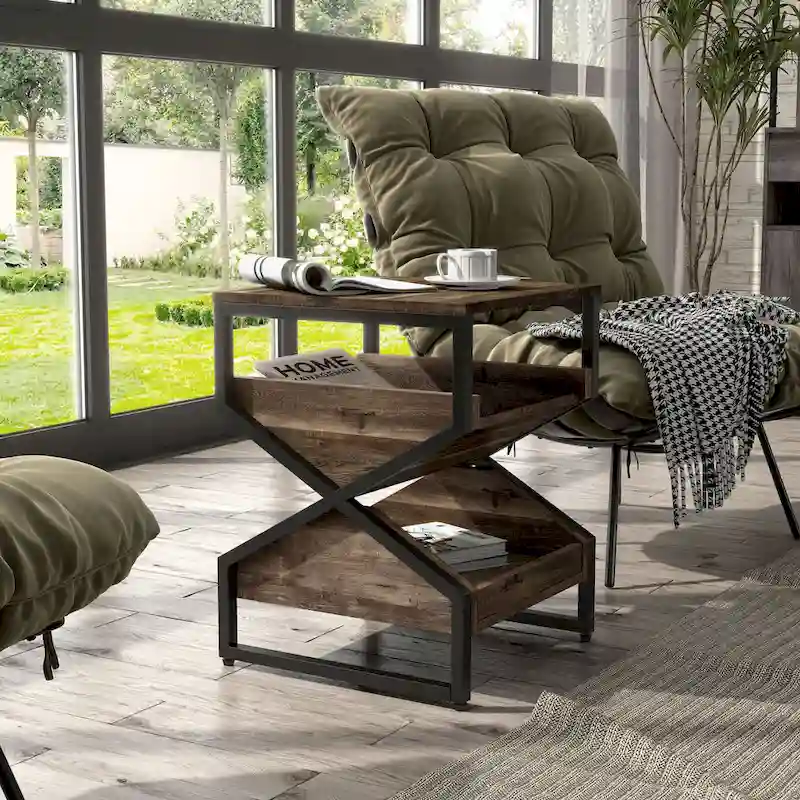 DH BASIC Industrial 17-inch Metal 1-Open Shelf End Table by Denhour