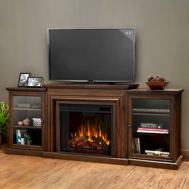 Frederick 72 Electric TV Stand Fireplace in Chestnut Oak by Real Flame - 72L x 15.5W x 30.1H