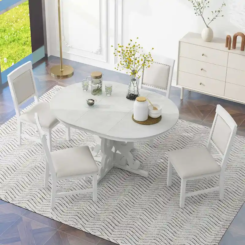 5-Piece Retro Functional Dining Set 1 Extendable Table
