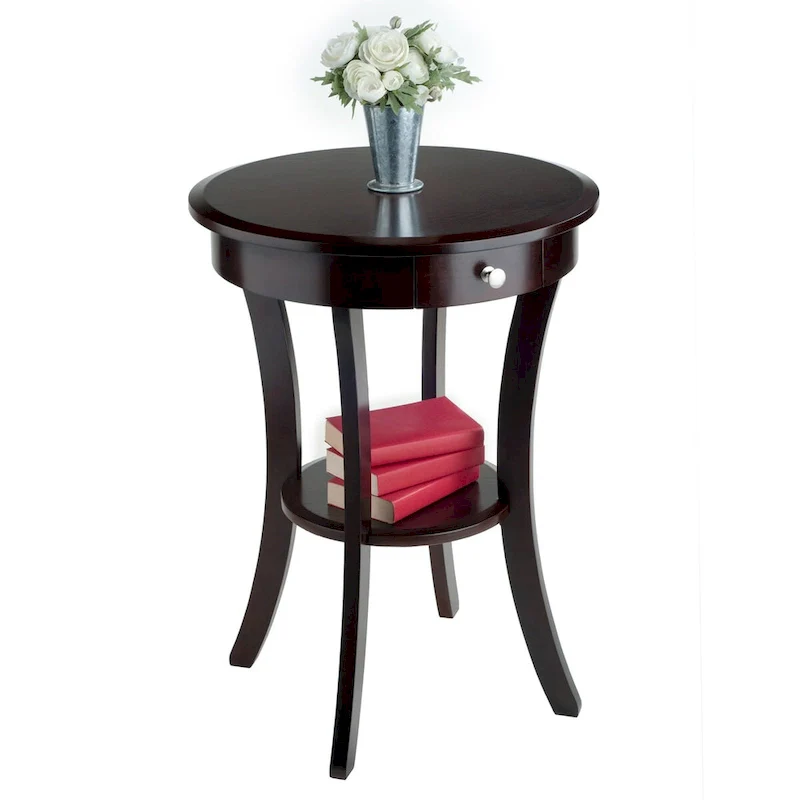 Sasha Round Accent Table, Cappuccino - 20W x 20D x 27H.