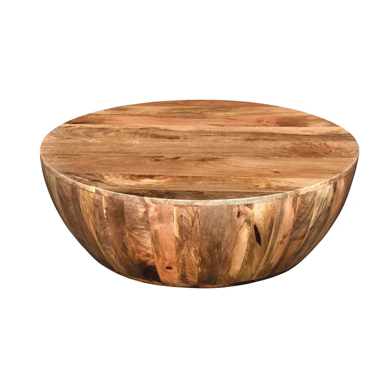 Arthur Mango Wood Coffee Table In Round Shape, Dark Brown