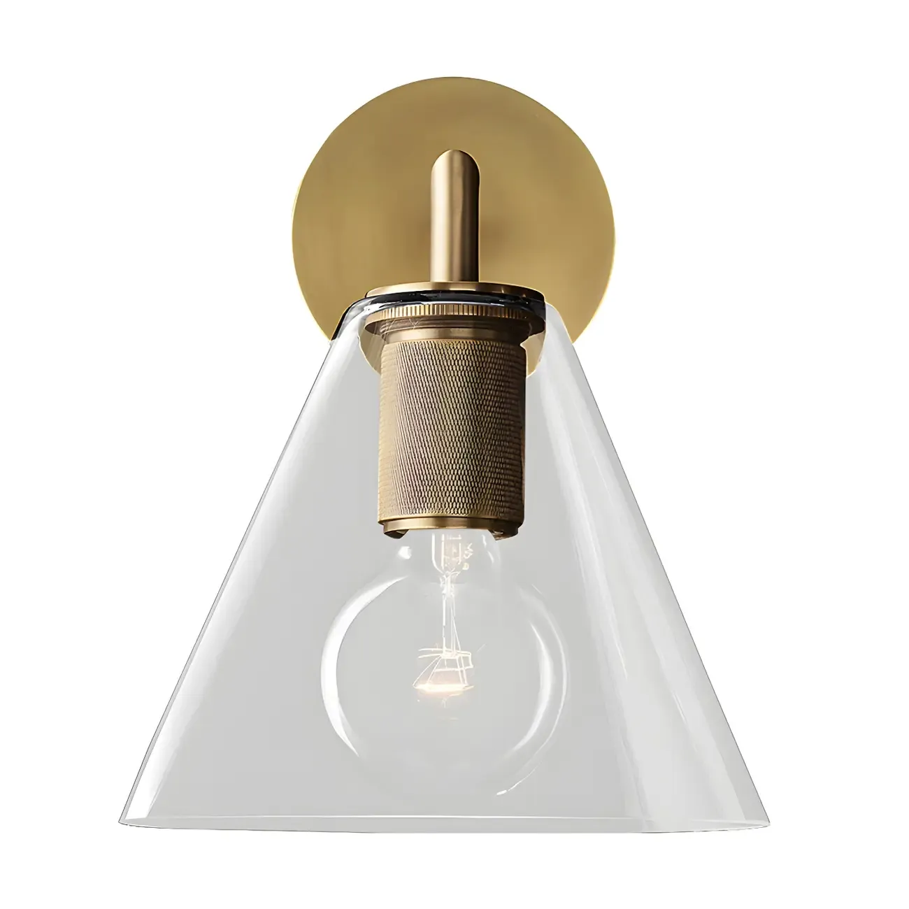 Industrial Cone Glass Wall Sconce with Brass/Black Finish