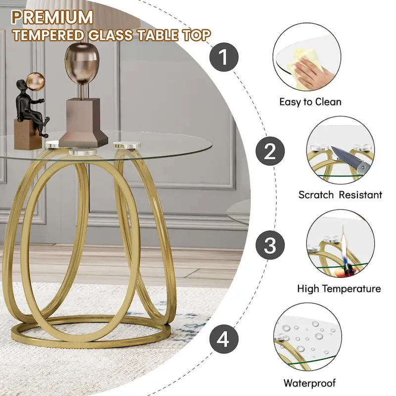 Myhozm Glass Living Room Side Table with Metal Frame